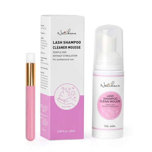 Lash Shampoo Kit & Brush, 2.04 fl.oz/60ml Gentle Foaming Cleanser Eyelash Wash for Extensions and Natural Lashes, Safe Makeup Remover Suppiles for Salon Use and Home Care