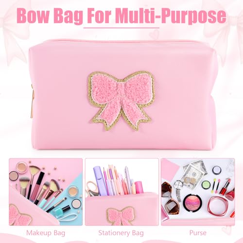 6 Pcs Pink Bow Makeup Bags PU Leather Cosmetic Bag Make up Toiletry Pouch Bulk Portable Travel Organizers Case Cute Coquette Stuff for Girls Women Bachelorette Birthday Party Gifts (01 Pink)