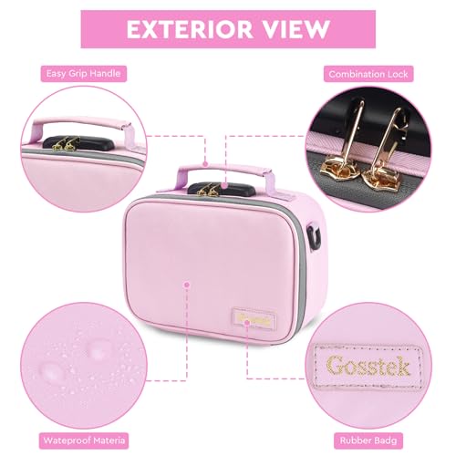 PU Leather Storage Bag Complete Kit with 10 Small Accessories, Portable Travel Storage Case with Lock and Great Gift for Women, Childproof Organization Container Box 9 X 6 X 4 Inches (Pink)