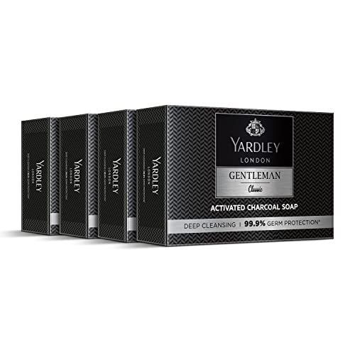 Yardley London Gentleman Classic Activated Charcoal Soap, with 99.9% Germ Protection and Deep Cleansing of Skin - Pack Of 4 (100 g each)