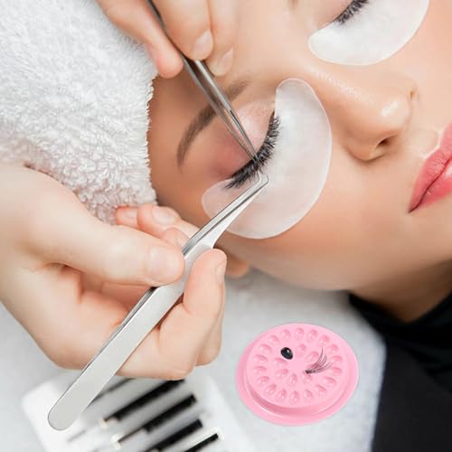 Disposable Plastic Eyelash Flower Glue Ring Lash Extension Blossom Holder Cup (pink-round shape without sticker)