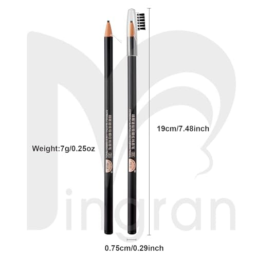 6pcs 2mm Ultra-Thin Eyebrow Pencil with Brush Waterproof Long-Lasting Slim Eyebrow Pencil Peel off Microblading Mapping Pencils (#01 Black)