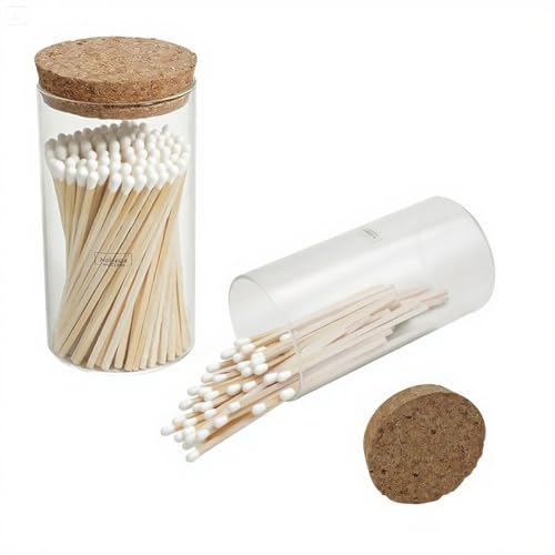 Colored Safety Matches | 4-Inch Long Matches in Glass Jar | Perfect for Lighting Candles | 150 PIECES | 10 CANDLES AND EXTRA EMPTY JAR GIFT (WH?TE)