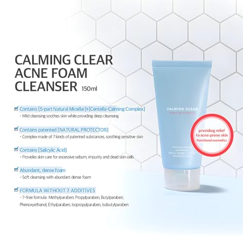 Leaders Calming Clear Acne Foam Cleanser ? Gentle Deep Cleanser for Acne-Prone Skin, Acne Skin Care, Calms Redness & Irritation, Controls Excess Sebum & Exfoliate Dead Skin Cells 150ml (5.07 oz)