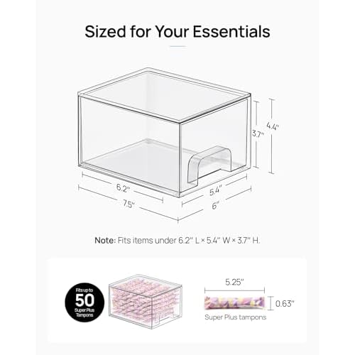 Vtopmart 4 Pack Small Clear Stackable Storage Drawers,Acrylic Bathroom Makeup Organizer,Plastic Storage Bins For Vanity, Undersink, Kitchen Cabinets, Pantry, Home Organization