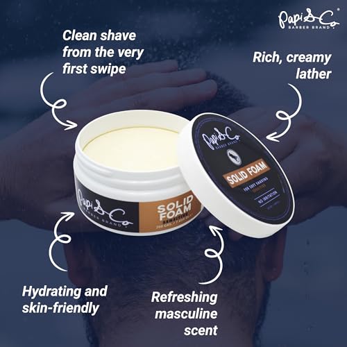 Papi & Co. Head & Beard Soft Shaving Solid Foam ? Lightly Scented Shaving Foam ? Travel Size, No Mess, Easy to Use ? Smooth, Comfortable Shave ? Classic Grooming Essential for a Clean, Fresh Look