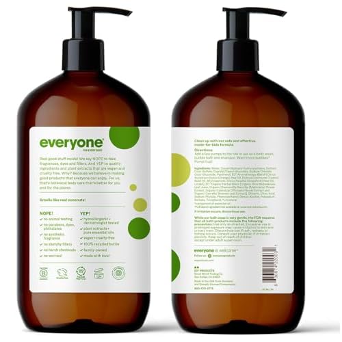 Everyone 3-in-1 Kids Soap, Body Wash, Bubble Bath, Shampoo, 32 Ounce (Pack of 4), Tropical Coconut, Coconut Cleanser with Plant Extracts and Pure Essential Oils