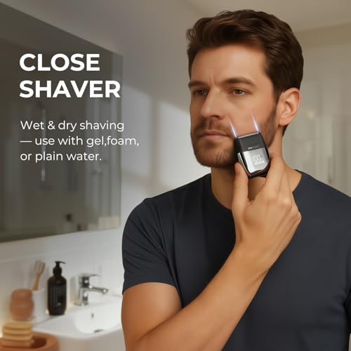 Electric Foil Shaver for Men - Mini Electric Razor for Face Shaving with 3 Floating Blades, USB-C Fast Charging Rechargeable Travel Razor, IPX7 Waterproof Wet Dry, LED Display, Travel Lock