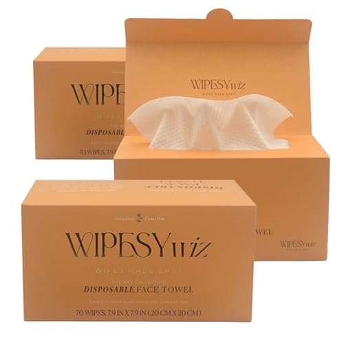 210 Count Disposable Face Towels Facial Cleansing Wipes, Quick Dry Makeup Remover Cloths, Soft Face Towelettes for Women & Men by WipesyWiz 7.9"x7.9" (Pack of 3)