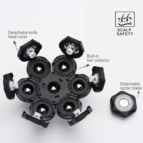 7 Blades Universal Head Shaver Replacement Heads for Freebird Shaver, Black, Men's Electric Shaver Accessory (7 Heads Black)