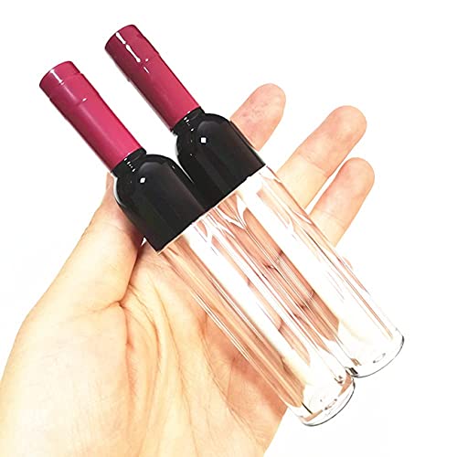 10 Pcs 5ml Empty Wine Bottles Shaped Plastic Lip Gloss Tubes Vials Mini Refillable Clear Lip Glaze Tubes Lipgloss Bottles Holder DIY Liquid Lipstick Tube Lip Oil Bottle Container for Woman Girl Makeup