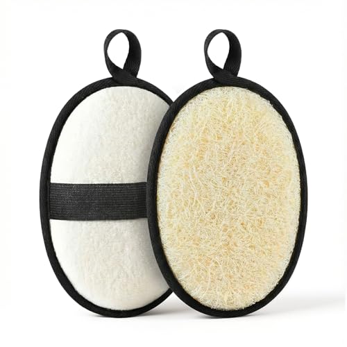 Natural Loofah for Men, 2PCS Black & White Set Egyptian Luffa Body Scrubber for Shower & Bath, Quick-Drying Exfoliating Sponge Pad for Men's Hygiene & Body Care - Travel Essentials & Gym Tool