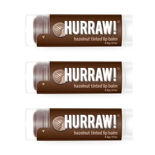 Hurraw! Hazelnut Tinted Lip Balm, 3 Pack: (Sheer Brown Tint) Organic, Certified Vegan, Cruelty and Gluten Free. Non-GMO, 100% Natural Ingredients. Bee, Shea, Soy and Palm Free. Made in USA