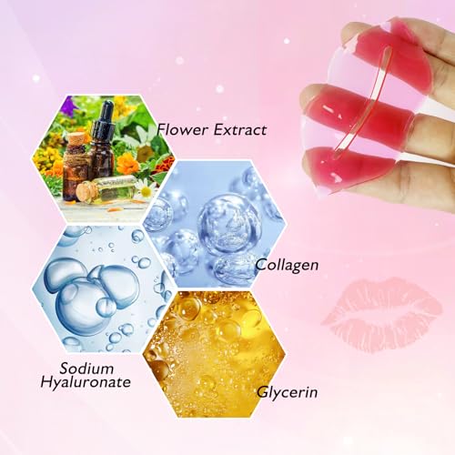 Adofect 30 Pieces Peach Moisturizing Collagen Lip Masks Crystal Lip Care Gel Pads Patches, Mouth & Lips Age Defying Masques - Great for Anti-Chapped, Anti-Wrinkle, Plump Your Lips, Rose Red