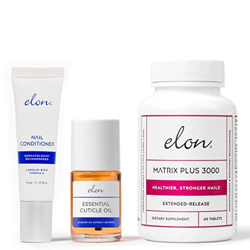 Elon Essentials Kit for Nail Health ? Nail Care Kit w/Elon Nail Conditioner, Cuticle Oil & Matrix Plus 3000 Biotin Supplement ? Repair, Strengthening & Moisturizing