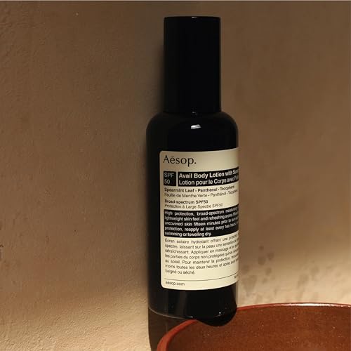 Aesop Avail Body Lotion with Sunscreen SPF50 | Lightweight Moisturizing Sunscreen with Spearmint Leaf and Vitamin E | Broad-Spectrum Hydration and Protection | 5.13 oz