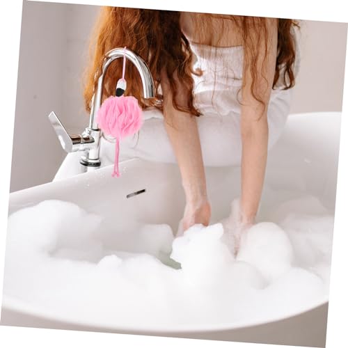 Pink Flamingo Bathing Ball Mesh Pouf Sponge with Hanging String Exfoliating Shower Scrubber for Daily Bathing and Travel 9.84 X 6.29 X 5.11 Inches