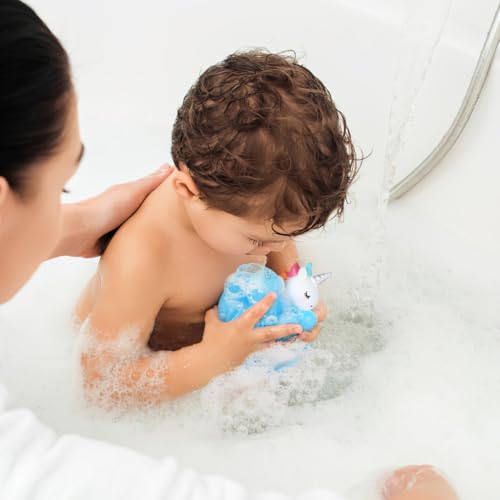 2pcs Kids Bath Loofah: Body Sponge - Unicorn Shower Pouf for Deep Cleaning Body Scrubber Exfoliator Wash Back Scrubber