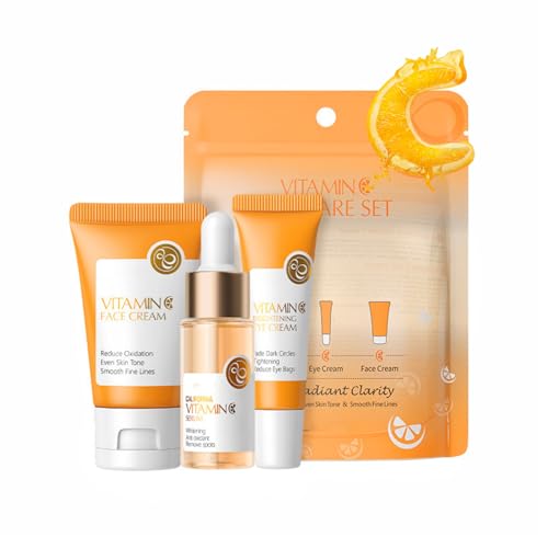 Skincare Set Gifts for Teenagers Girls, Vitamin C Skin Care Set Travel Size Skin Care Set Hydrating Skin Reduce Wrinkles Includes Face Serum,Eye Cream,Face Cream Smoothing Fine Lines£¨3PCS£©