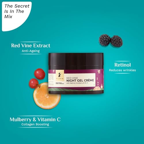Pilgrim French Red Vine & Retinol Night Gel Cream, Night Moisturizer for Face, Helps Improve Texture & Radiance, Lightweight Overnight Skincare, Youthful Glow, 1.76 Oz (50g)