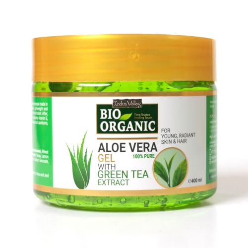 INDUS VALLEY Bio Organic Pure Multipurpose Aloe Vera Gel With Green Tea Extract For Face, Body & Hair-400ml