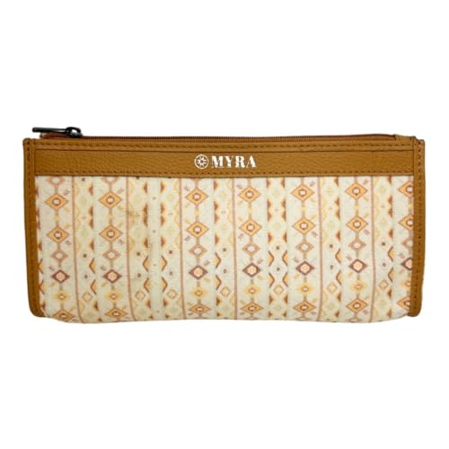 Myra Bag Pouch for Women - Southwestern Aztec Canvas Cosmetic Makeup Bag for Travel - Ivory
