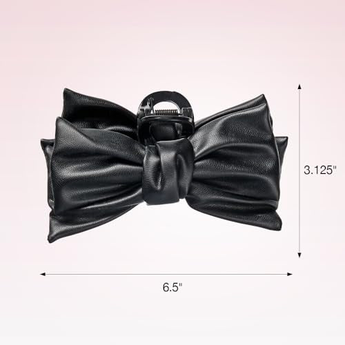 Scunci by Conair faux leather bow claw clip - claw clips for thick hair - claw clip - hair accessories for women - hair accessories for girls - Black