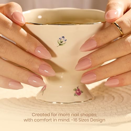 Beetles Flat-X Gel Nail Tips - Short Almond Press-On Nails 16 Sizes 320 pcs | Pre-Etched Half-Matte Full-Cover Soft Gel Tips Fake Nail for Flat & Natural Nail Beds - Easy DIY Salon