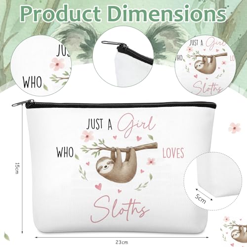 Ceenna 5 Pcs Sloth Gifts for Women, Just a Girl Who Loves Sloth Cosmetic Makeup Bag, Canvas Bag, A6 Spiral Notebook Lined Journal, Writing Gel Ink Pen and Funny Keychain for Girl Animal Lovers Gift