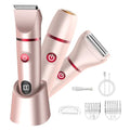 Bikini Trimmer for Women- 3 in 1 Painless Electric Razors for Women,Waterproof Pubic Hair Trimmer and Facial Hair Remover,LCD Display Body Shaver for Trip,Rechargeable Women's Grooming Kit