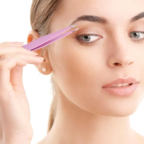 SHILING Professional Precision Tweezers, Stainless Steel Pointed Tip, 0.1mm Ultra-Thin, Pink, Eyebrow and Facial Hair Removal, personal care and makeup tools
