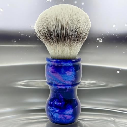Parker ¡°Blue Storm¡± Deluxe Synthetic Shaving Brush & Stand ? 24?mm Knot, Iridescent Resin Handle, Ergonomic 122?mm Length, Handmade with a High Bristle Density for Rich Lather