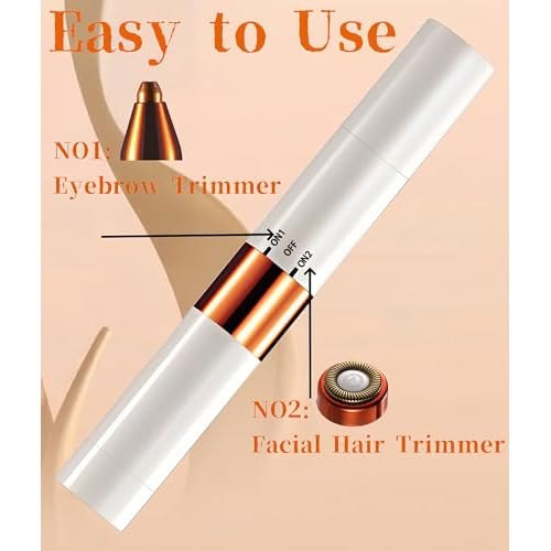 2-in-1 Painless Eyebrow Trimmer & Flawless Facial Hair Remover for Women - Gentle Dual Head Design for Brows, Lip, Chin, Cheeks - Rechargeable Type-C(White A)