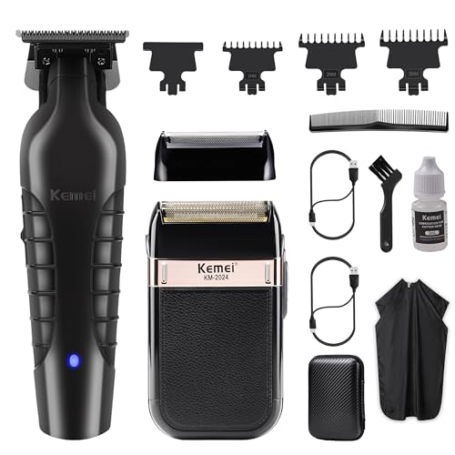 KEMEI Hair Trimmer for Men Professional & Waterproof Foil Shaver with Replaceable Foil Mesh, Zero Gapped Hair Clippers, Cordless Electric Razor for Men, Mens Grooming Shaving Kit, KM 2299, KM 2024