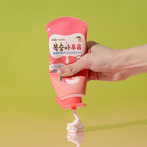 Kwailnara Peach Milk Facial Cleanser (4.06 Fl Oz) ? Korean Face Wash for Clear & Glowing Skin | Milk Protein, Royal Jelly & Vitamin-Rich Peach Extract | Creamy Whipped Foam