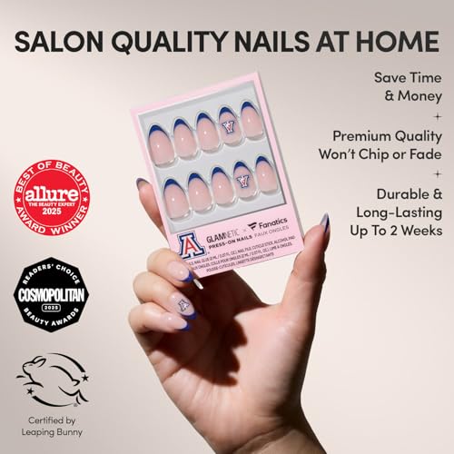 Glamnetic x Fanatics Press On Nails - Arizona Wildcats | Short Almond Fake Nails, Collegiate Blue French Tips, College Nails, Salon-Quality | 15 Sizes - 30 Nail Kit with Glue
