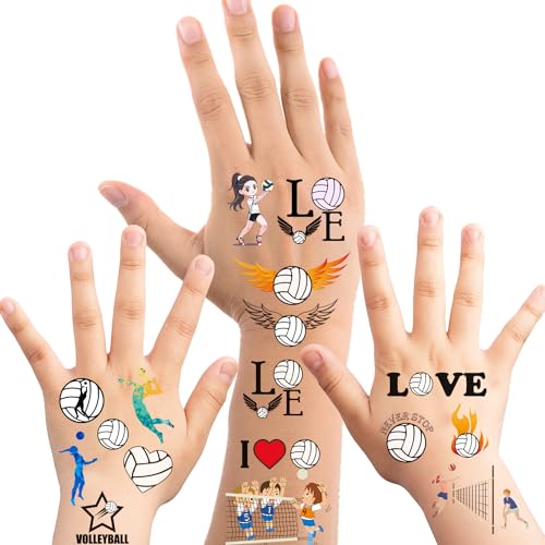 328 Pieces Volleyball Party Temporary Tattoos for Kids - Sports/Volleyball Themed Party Supplies Goodie Bag Stuffers Favors Prize Motivational Stickers(24 Sheets)