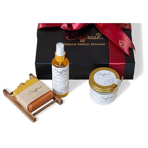 Beauty Gift Set 3pc inc Glycerin Facial Cleansing Soap, Saffron & Rose Facial Scrub, Saffron & Rose Facial Mist Spray Toner