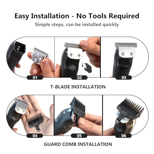 2 Detachable 40mm T-Blades with 4 Guard Combs (1.5mm 3mm 5mm 6.5mm)-Compatible with Wahl Trimmer Models 9864, 9864SS, 9818, 9888, 9867, 9816, WSS3L, SS2L& More
