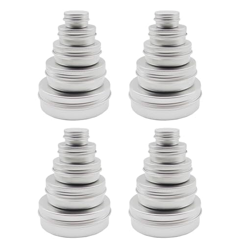 20pack 60ml Aluminum Tin Jars, 100ml Empty Travel Cosmetic Sample Container, 2oz Metal Tins 5 gram Cans 30ml Storage Travel Jars for DIY Lip Balms, Face Cream, Candle, Tea, Paint (mixed size)