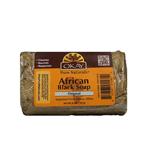 OKAY Pure Naturals African Black Soap - Natural Black Soap Bar with Raw Shea Butter and Cocoa, Cleansing for Hair, Face & Skin for Women & Men - 8.5 oz (Pack of 1)