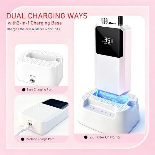 Electric Nail Drill,Professional Nail Drill 35000 RPM - Cordless Electric Nail File ,Portable Nail Efile for Acrylic Gel Nails, Manicure Pedicure Polishing Shape Tools for Salon Home Use