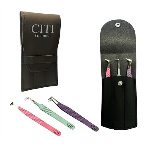 Lash Tweezers For Eyelash Extension Pack of 3 Volume,90 Degree,Boot Volume with Precision Fiber Tip in pastel shade with Diamond Grip (Pack of 3 - Pastel Colors)