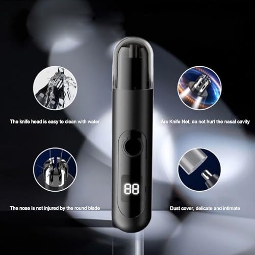 Professional Nose Hair Trimmer, LED Display, USB Rechargeable, Waterproof Double-Edge Blade for Men, Women, IPX7 Rated, 2025 Model (Round Bottom)
