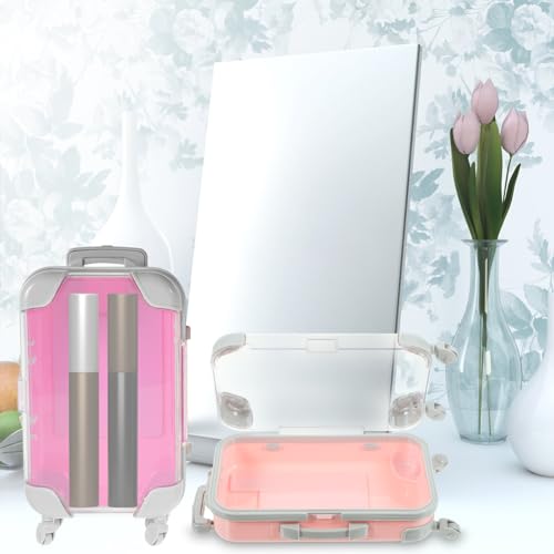 4pcs Simulation Suitcase Makeup Box, Portable False Eyelashes Storage Box, Travel Makeup Carrying Case, Pink & Rose Red, 6.49 x 3.34 x 1.96 Inch