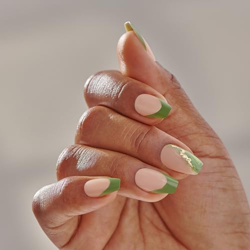 KISS imPRESS No Glue Mani Press On Nails, Design, 'Ballerina', Neutral/green, Medium Size, Coffin Shape, Includes 30 Nails, Prep Pad, Instructions Sheet, 1 Manicure Stick, 1 Mini File