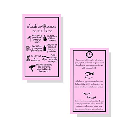 Lash Extension Aftercare Instructions Cards | Package of 250 | Double Sided Size 2x3.5" inches After Care (2-3 Week Fillers) | Bubblegum Pink with Eyelash Extension Aftercare Pictures