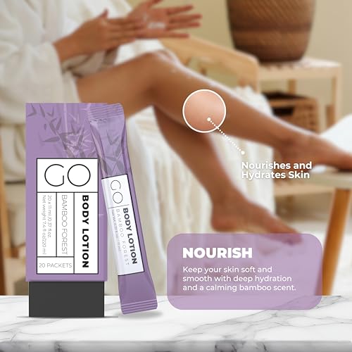 Go Essentials Travel Size Lotion Packets ? Single Use Body and Hand Lotion for Hydrated Skin and Toiletries. Airline Friendly ? Portable Bulk. Womens Gift Set