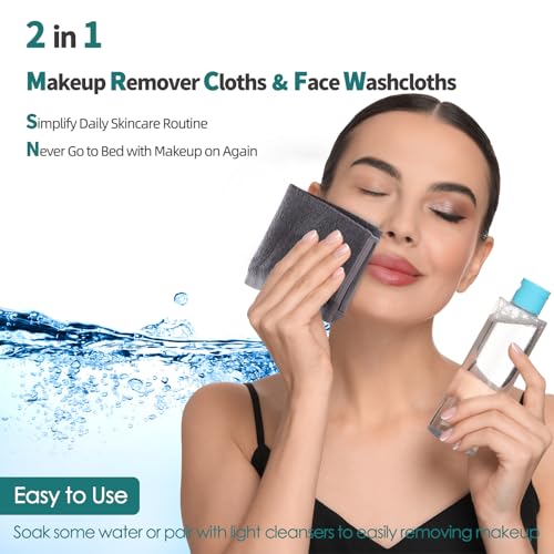 Wash Cloths 6 Pack, Super Soft & Skin Friendly Face Towel for Sensitive Skin, Reusable Washable Makeup Remover Cloth, 10x10 inch Small Baby Washcloths, Easy to Rinse Dark Grey Facial Cleaning Cloth