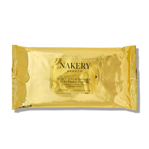 Nakery Makeup Remover Wipes for Face, 5-in-1 Infused Cleansing Towelettes, Gentle Exfoliating Wipe for Women, Eye Makeup Eraser for Sensitive Skin, Anti Aging Skincare, Hydrating Formula